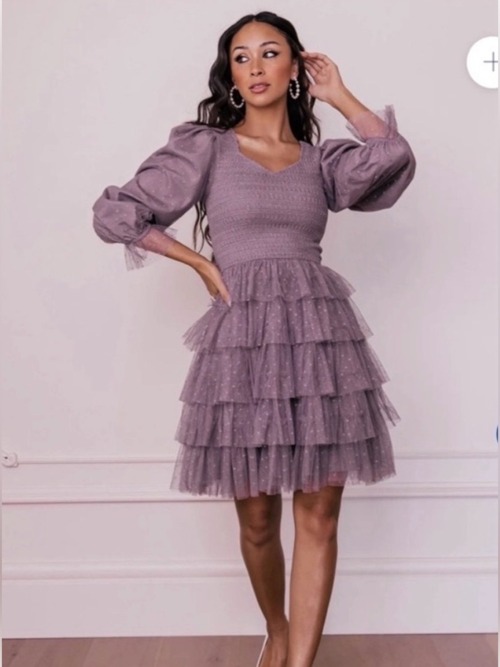 JessaKae Dress Mauve Purple Fairy Party Tiered Smocked Puff Sleeves Maisy XS